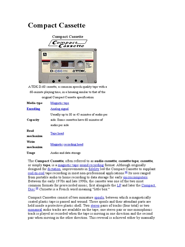 Compact Cassette Tape | PDF | Tape Recorder | Sound Recording And ...