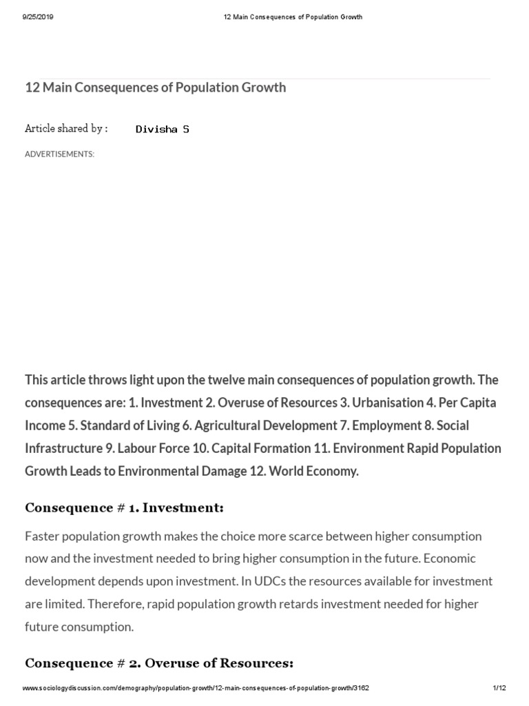 Consequences of Rapid Population Growth | PDF | Economic Growth ...