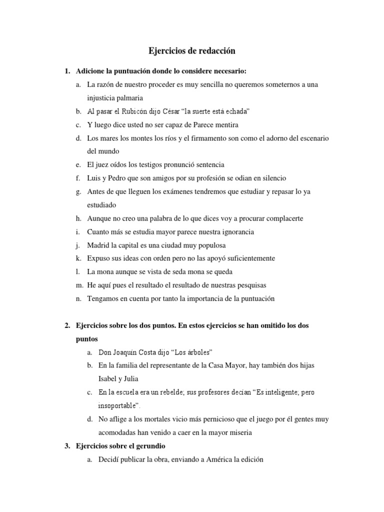 Ejercicios de redacción y puntuación | PDF