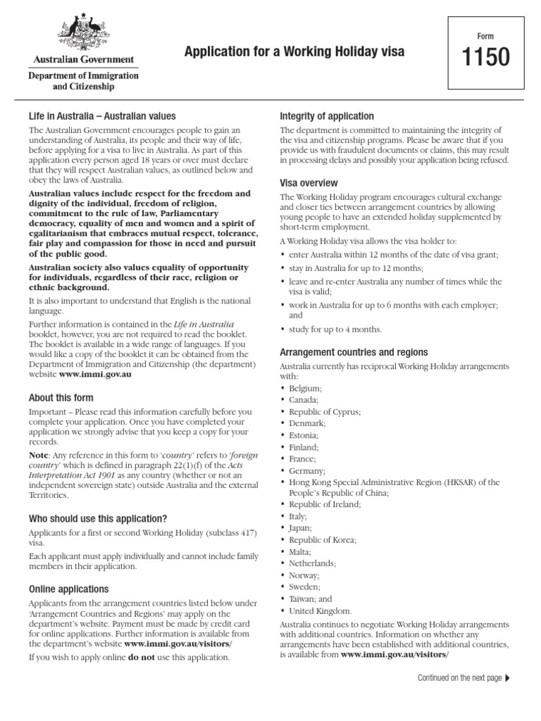 Application For A Working Holiday Visa PDF Travel Visa Passport