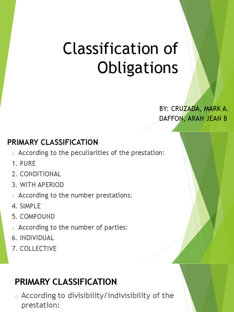Types and Classifications of Obligations | PDF | Law Of Obligations ...