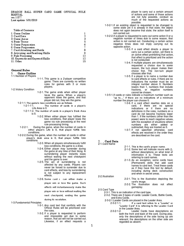 ドラゴンボールカード DRAGONBALLSUPER CARDGAME RULE MANUAL Dragon Ball Super - Rule Manual v1.77 | PDF | Playing Cards