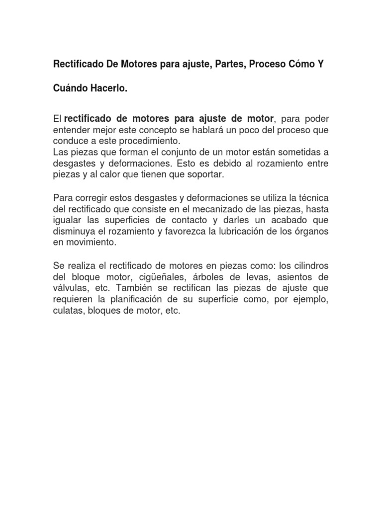 Rectificado de Motores: Proceso y Técnicas | PDF | Pistón | Cilindro ...
