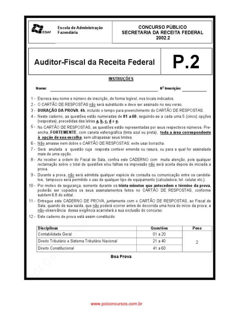 Prova Auditor-Fiscal Receita Federal 2002 | PDF | Capital próprio ...