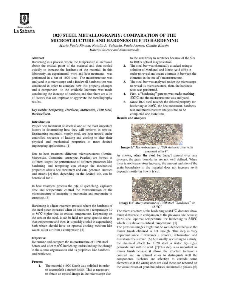 1020 Steel Metallography Lab Report 2 PDF Heat Treating Steel