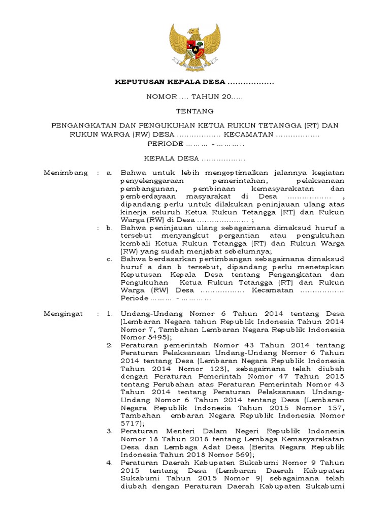 Format Baru SK Pengangkatan RT RW | PDF