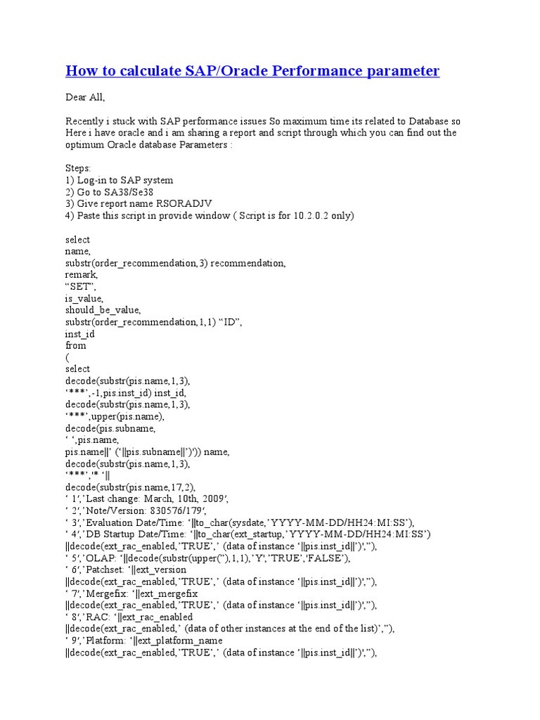 How To Calculate Oracle DB Performance Parameter PDF Oracle Database Statistics