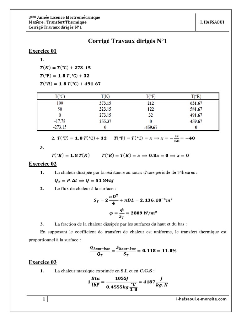 Transfert Thermique Cours Et Exercices Corrigés Pdf Corrige TDN | PDF | Conductivité thermique | Matériau réfractaire