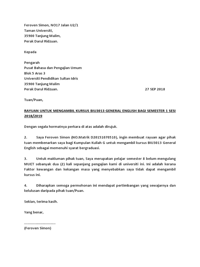 Surat Rayuan Ge Pdf