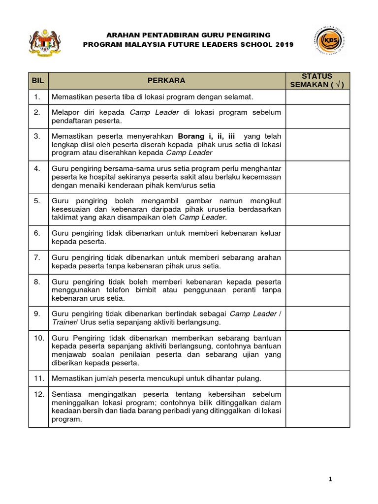 9 Arahan Pentadbiran Guru Pengiring