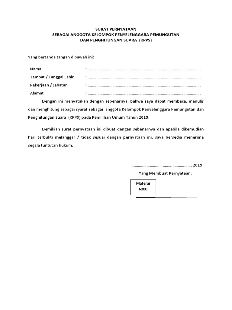 Surat Pernyataan Calistung | PDF