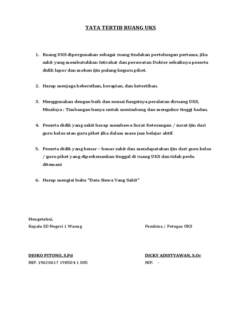 Tata Tertib Ruang Uks | PDF
