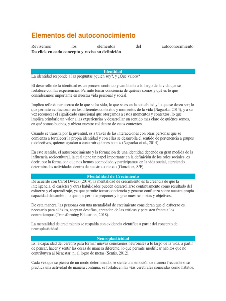 Elementos Del Autoconocimiento | PDF | Autoeficacia | Cerebro