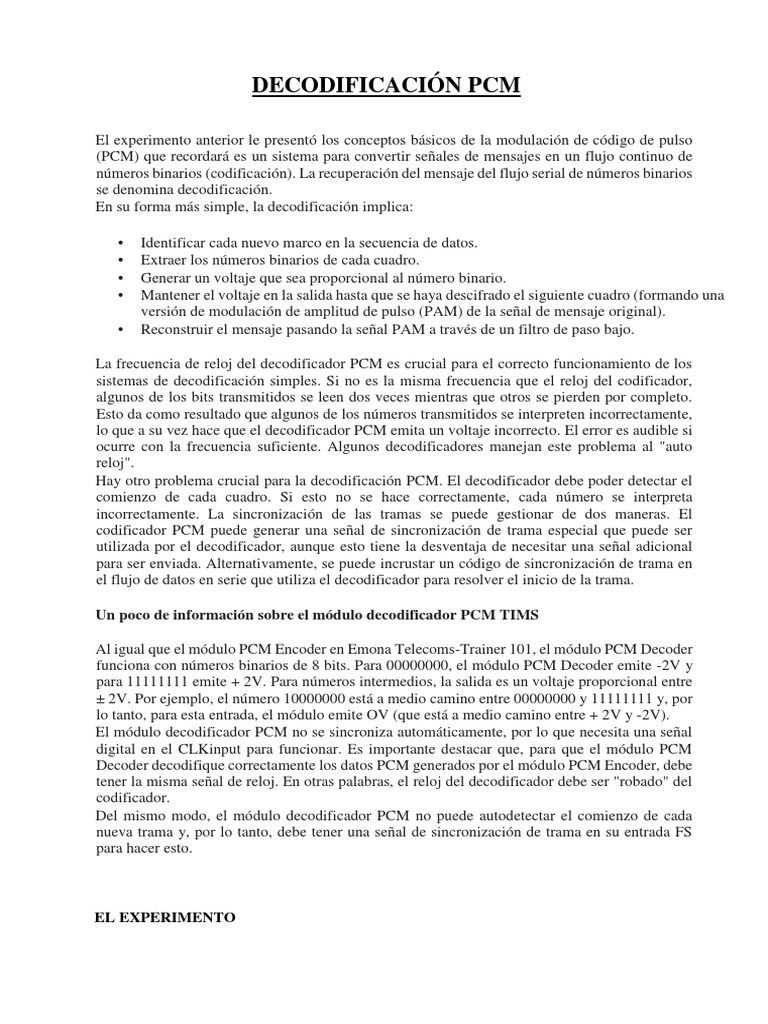 Decodificación de PCM en Telecomunicaciones | PDF | Telecomunicaciones ...