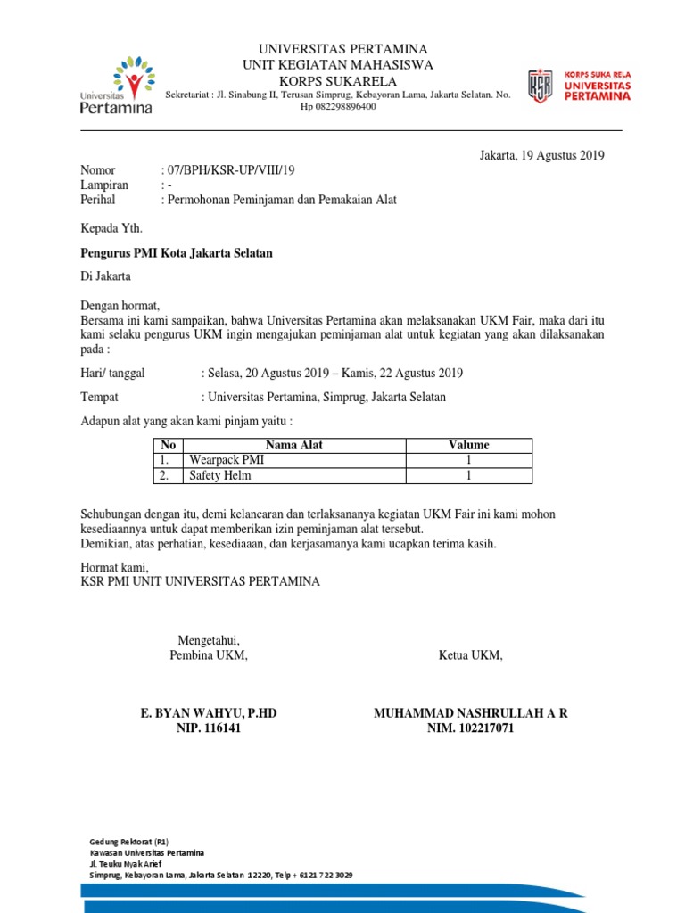 Surat Peminjaman Alat Pmi
