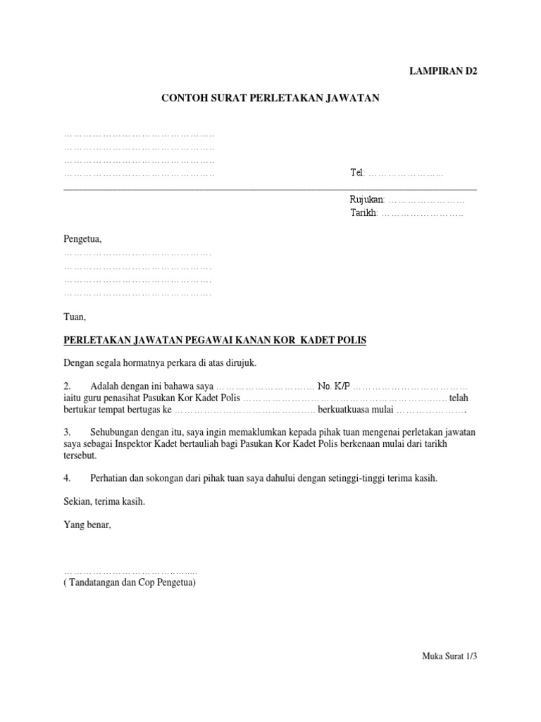 Contoh Surat Perletakan Jawatan Pdf