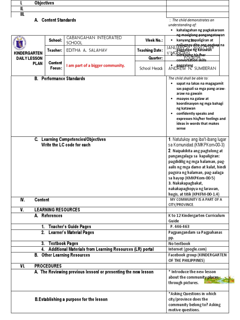 Kindergarten 4th Quarter Lesson Plan | PDF | Communication | Behavior ...