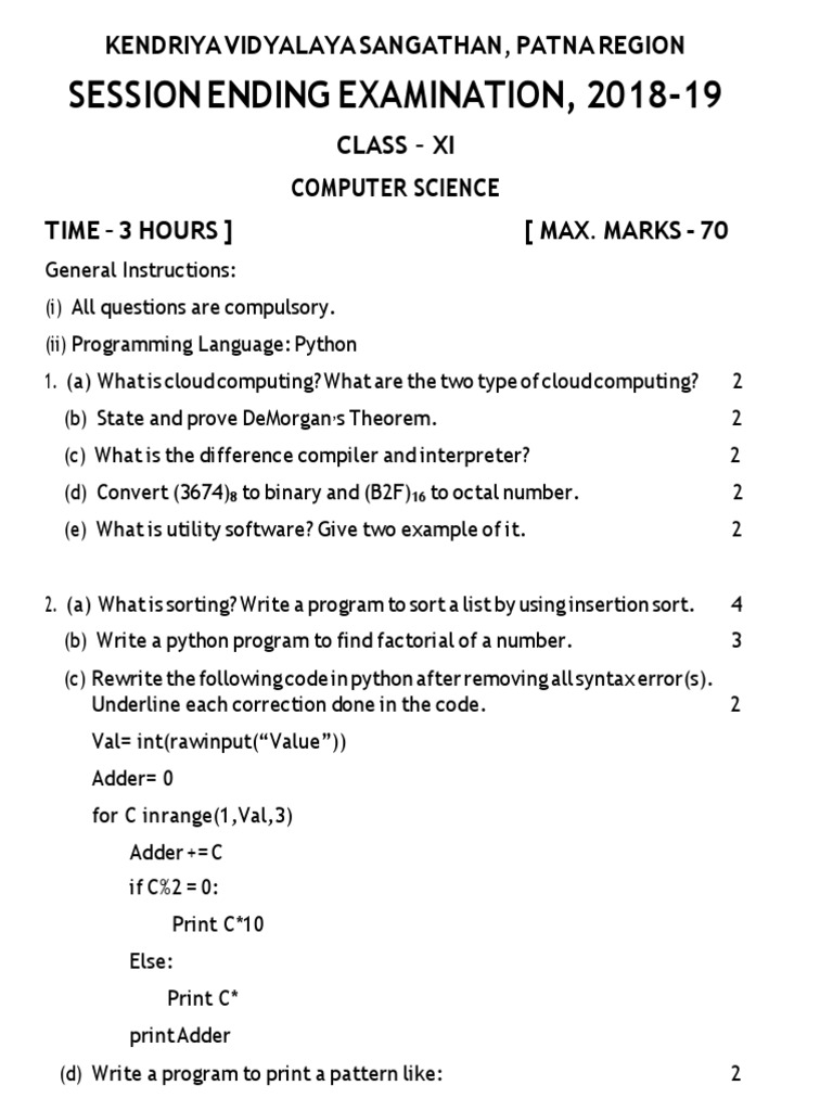 Python Programming Exam Questions | PDF | System On A Chip | C ...