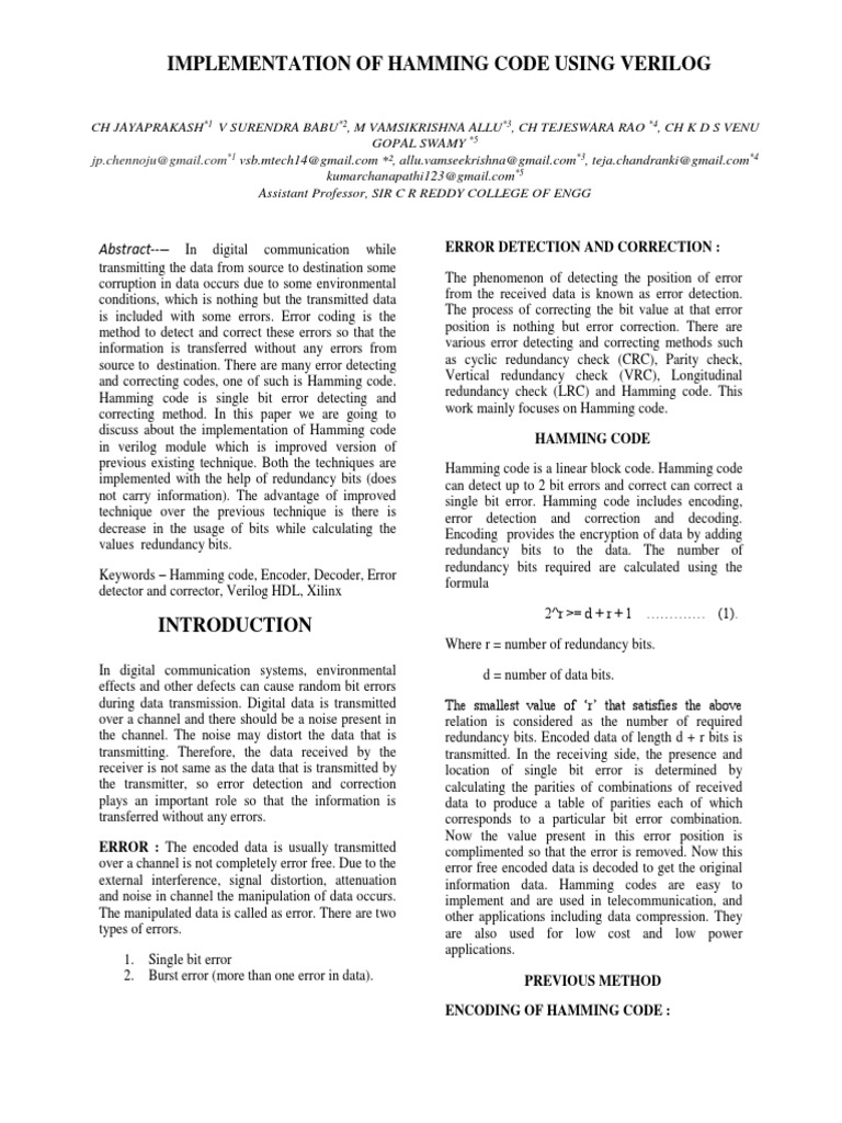 Hamming Code Implementation in Verilog | PDF | Error Detection And ...