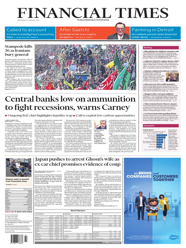 Financial Times Asia Jan 8 Pdf Recession Central Banks