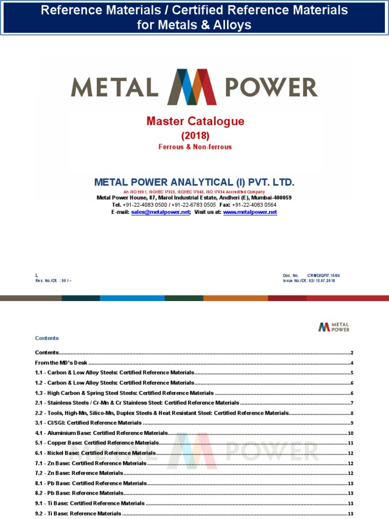 Certified Reference Materials Catalogue | PDF | Metallic Elements | Metals