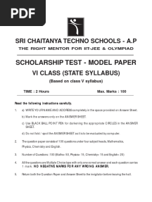 6th Class State Syllabus Scholarship Test Paper
