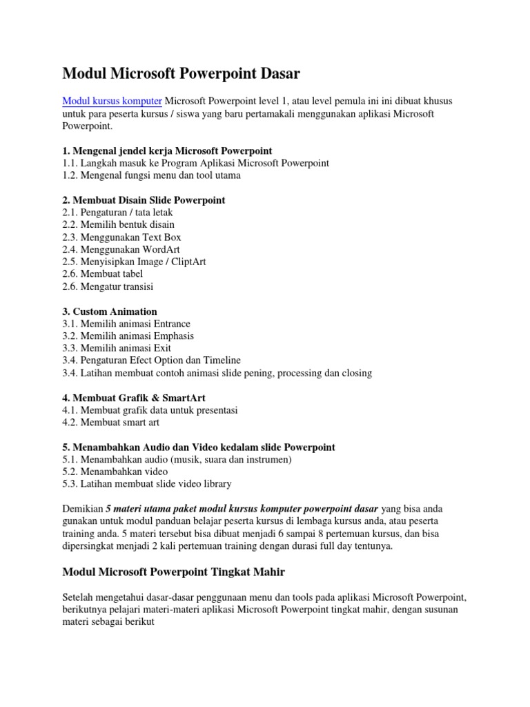 Modul Dasar Microsoft PowerPoint | PDF | Karier & Perkembangan | Seni