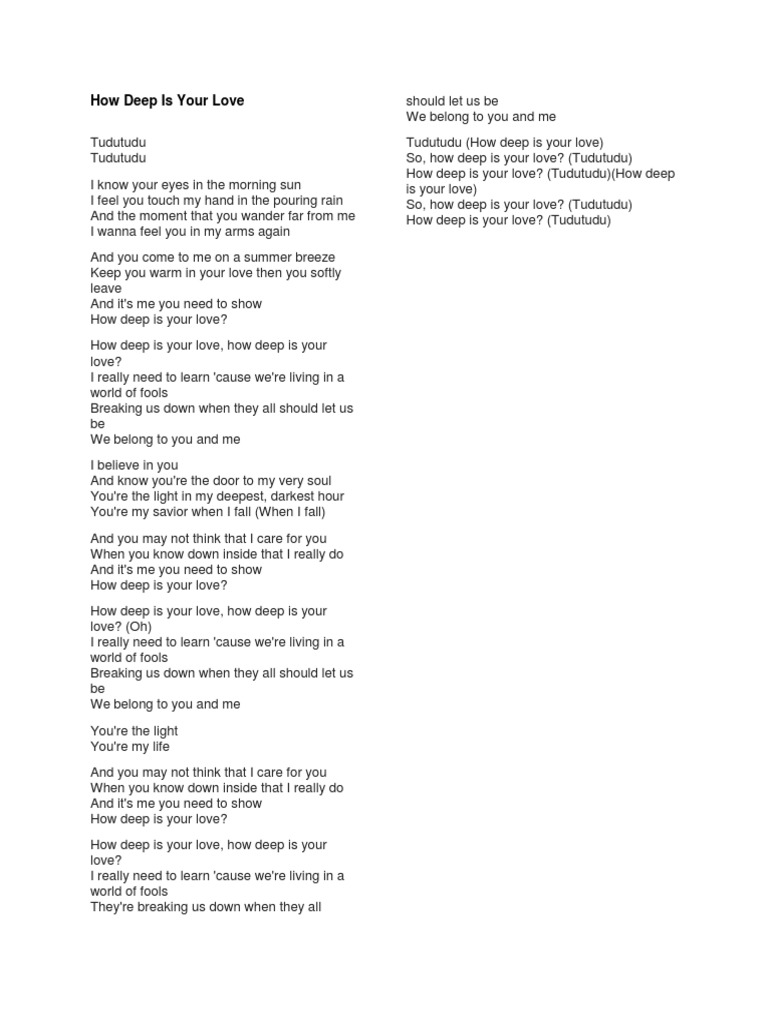How Deep Is Your Love Docx scribd