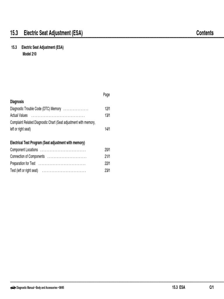Model W210 Electric Seat Adjustment PDF Electrical Connector Switch