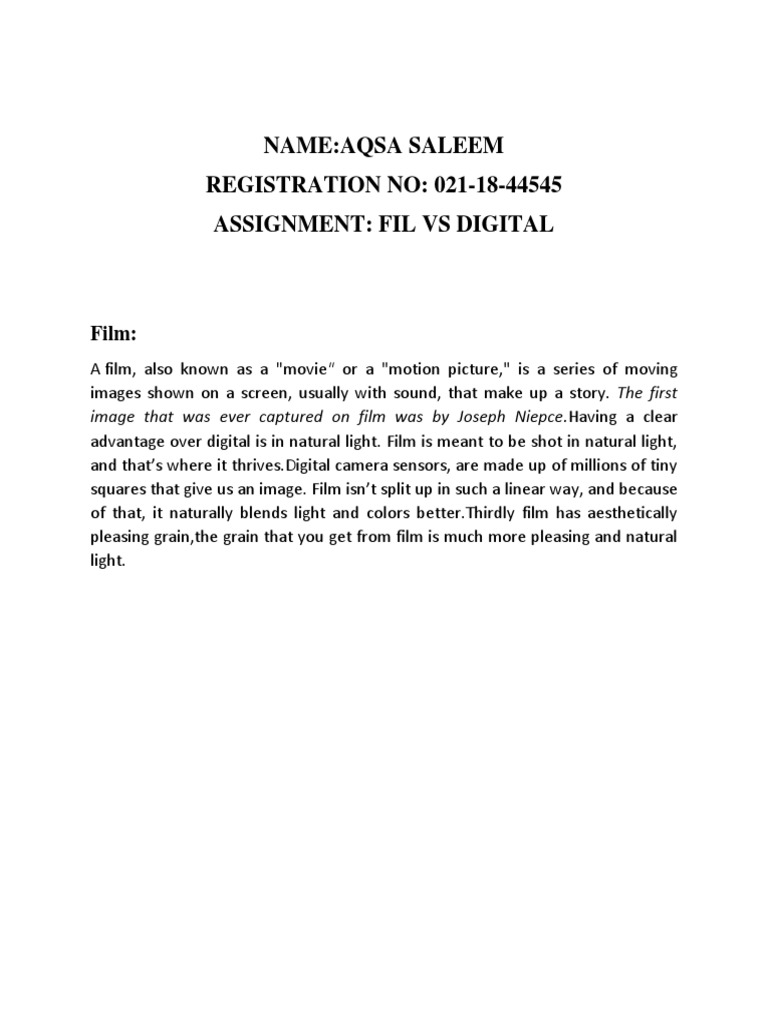 Film Vs Digital | Download Free PDF | Camera | Exposure (Photography)