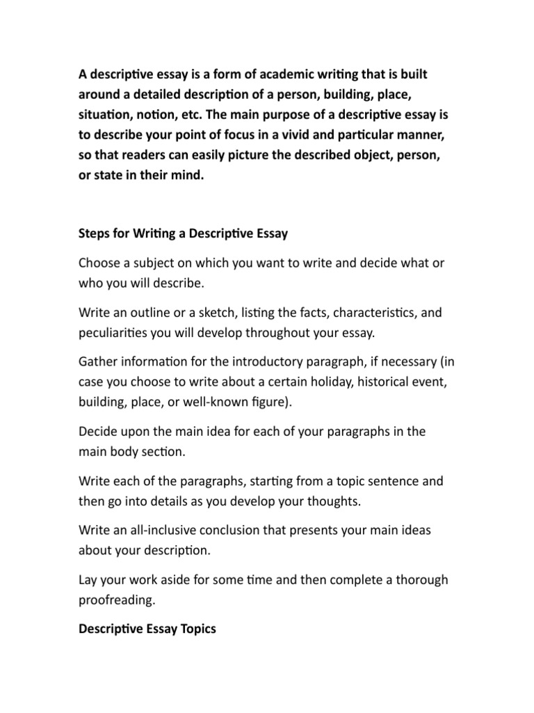 Descriptice Essay Steps Guide  PDF  Essays  Idea