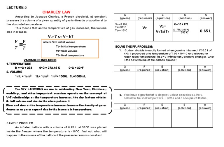 LECTURE 5 Charles Law | PDF | Gases | Celsius