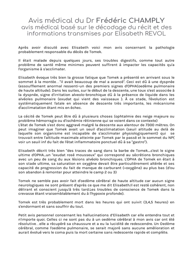 Avis médical sur le décès de Tomek PDF Poumon Épidémiologie — free download