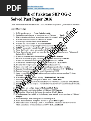 State Bank of Pakistan SBP OG-2 Solved Past Paper