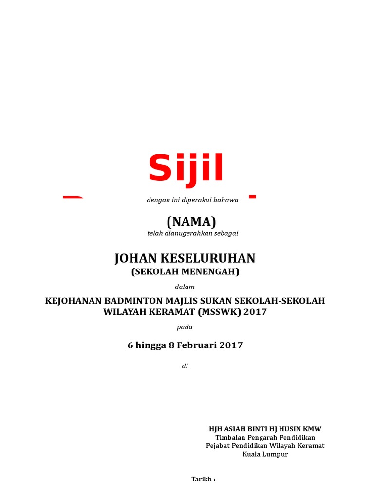 Template Sijil Pencapaian Sukan Pdf