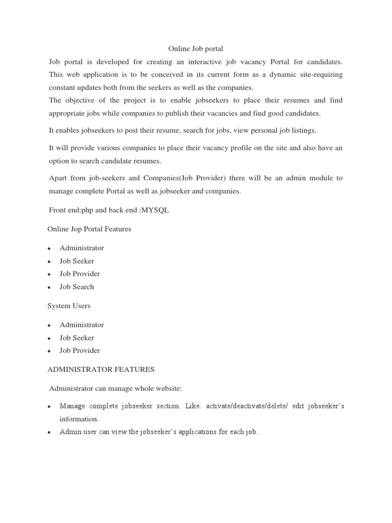 Online Job Portal Development Overview | PDF | Résumé | Websites