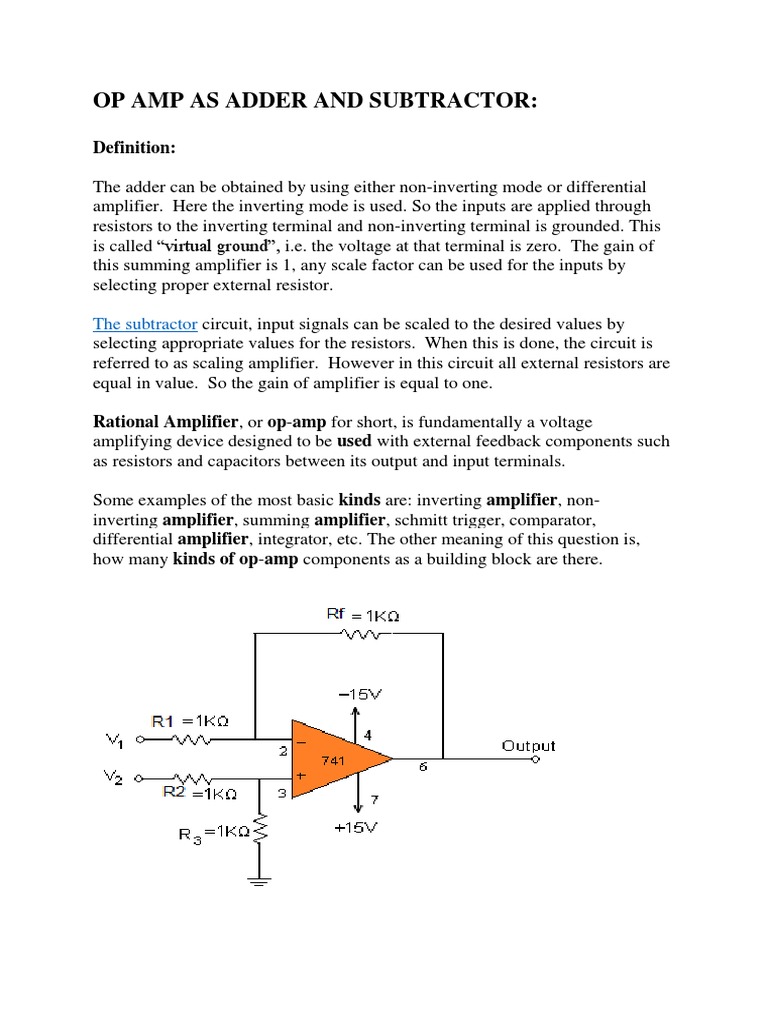 Op Amp As Adder and Subtractor | PDF
