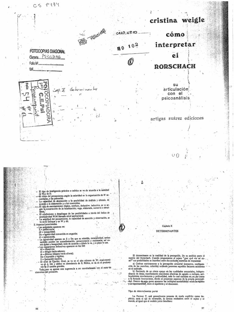 Cómo Interpretar El Rorschach Cap X Determinantes Libro Weigle