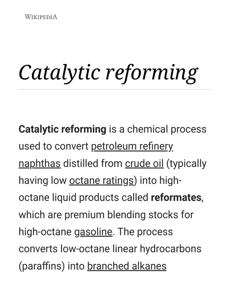 Catalytic Reforming Wikipedia PDF Process Engineering Chemical