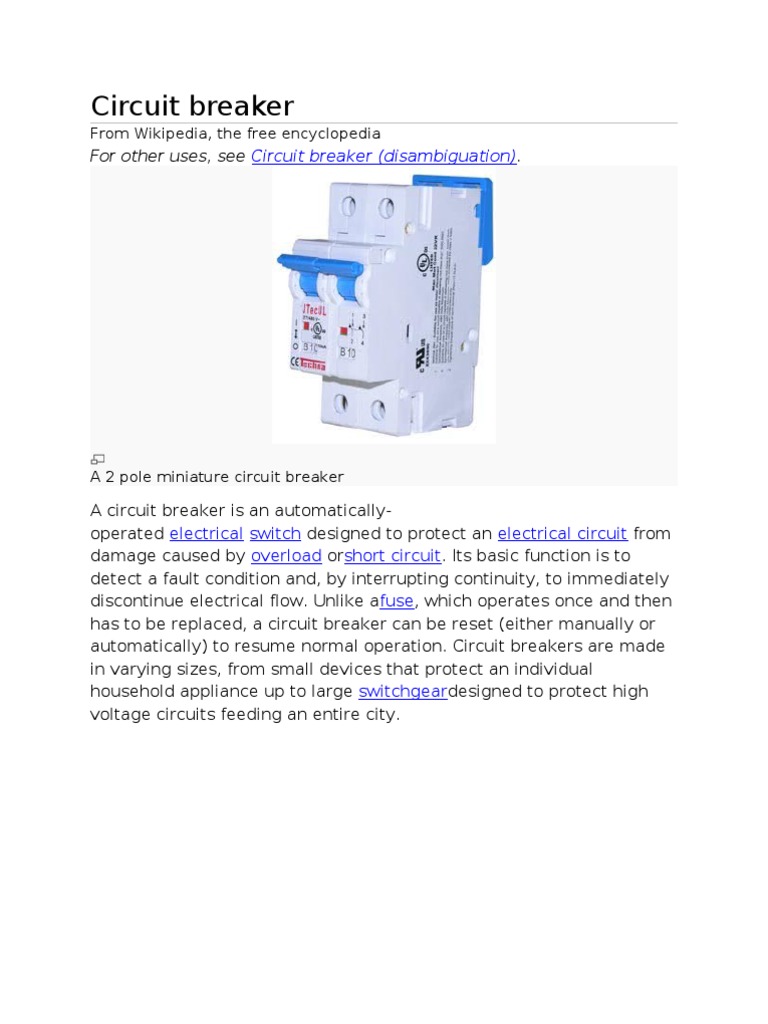 Circuit Breaker PDF Power (Physics) Electrical Engineering