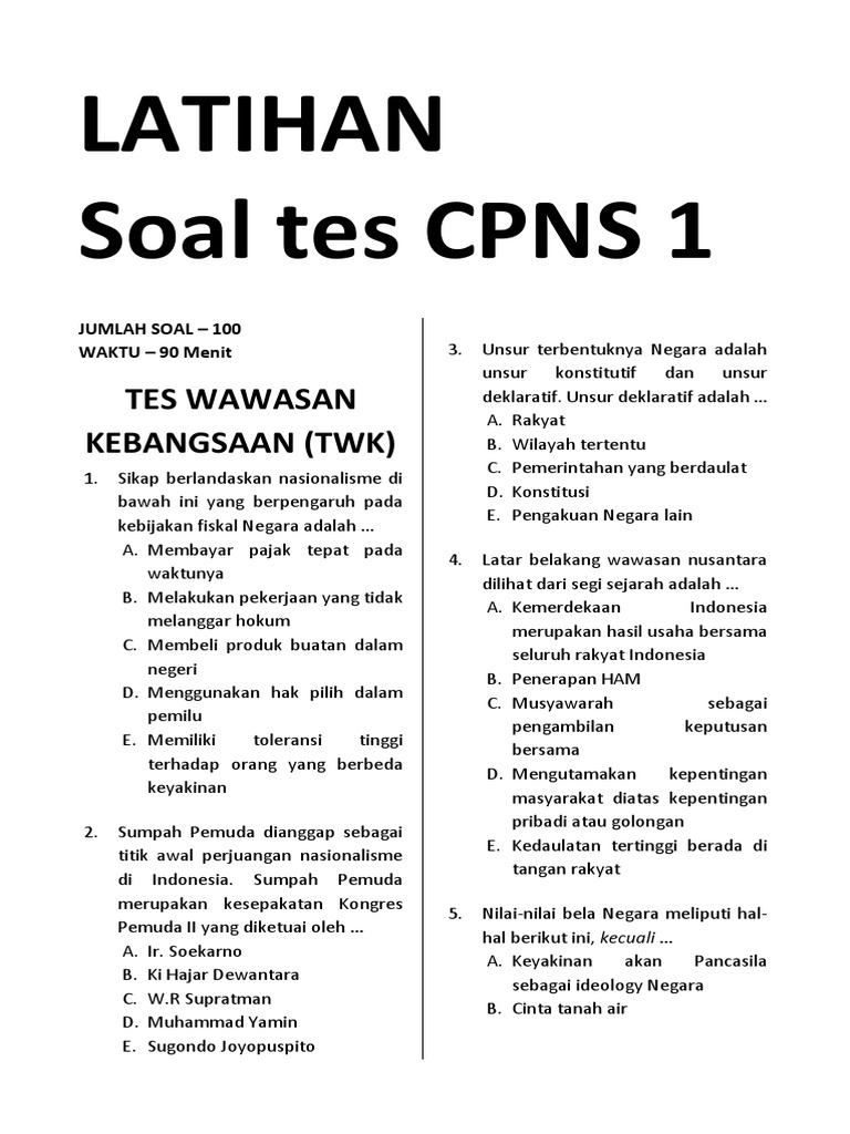Latihan Soal Tes Cpns 1