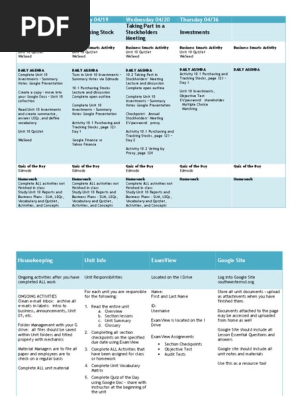 Daily Agenda Unit 10 Investments