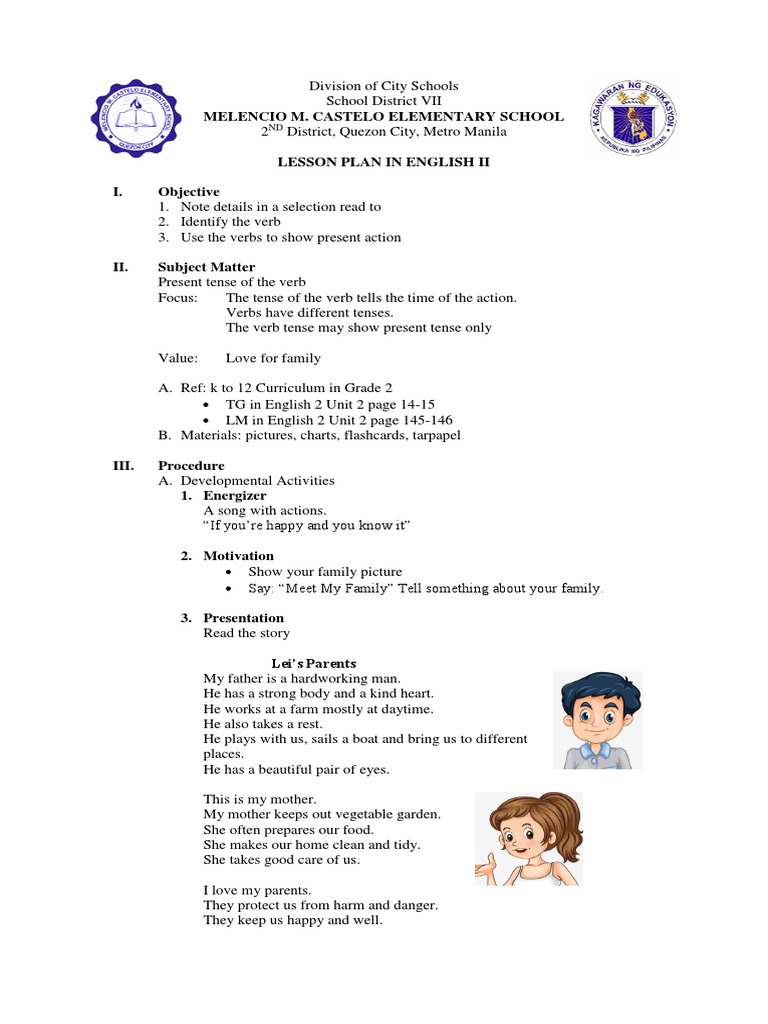 Demo Lesson Plan in English II PDF Verb