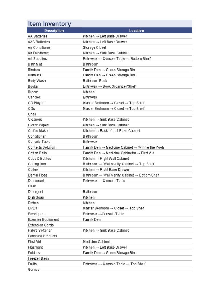 Simple Home Inventory Template - Item Inventory | PDF | Cabinetry | Kitchen