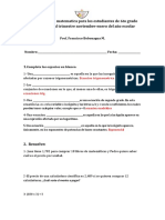 Prueba Escrita de Matematica para Los Estudiantes de 6to Grado Correspondiente Al Trimestre Noviembre