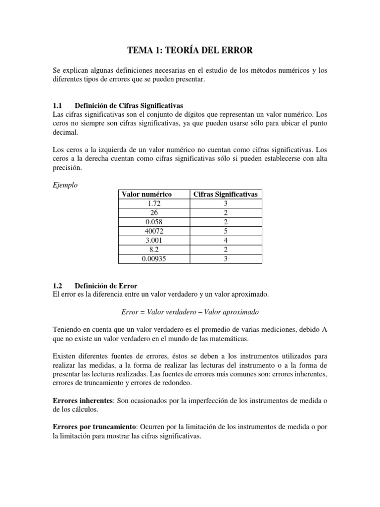 Teoría del Error en Métodos Numéricos | PDF | Análisis numérico ...