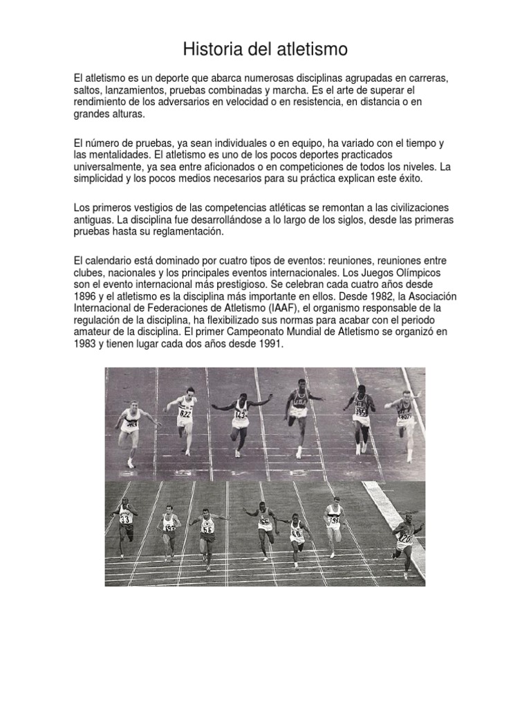 Historia del atletismo y sus técnicas | PDF | Deporte del atletismo ...