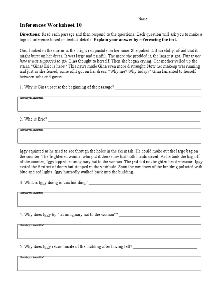 Inferences Worksheet 10 Activities | PDF