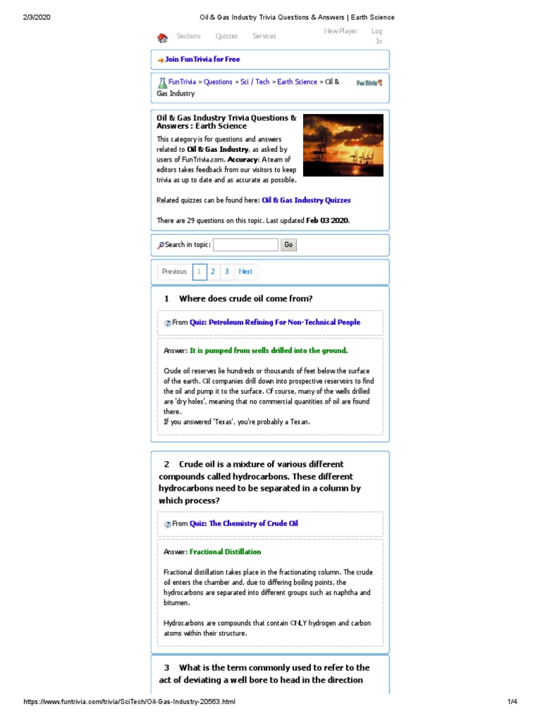1Oil & Gas Industry Trivia Questions & Answers Earth Science PDF
