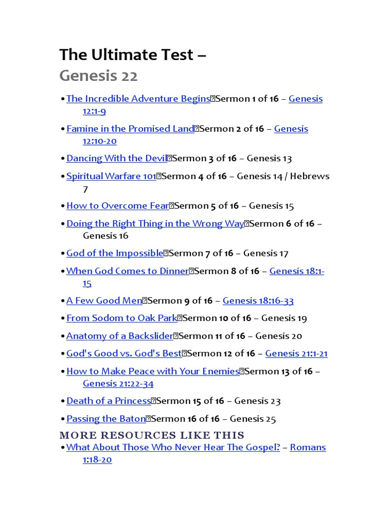 The Ultimate Test - Genesis 22 | PDF | Isaac | Abraham